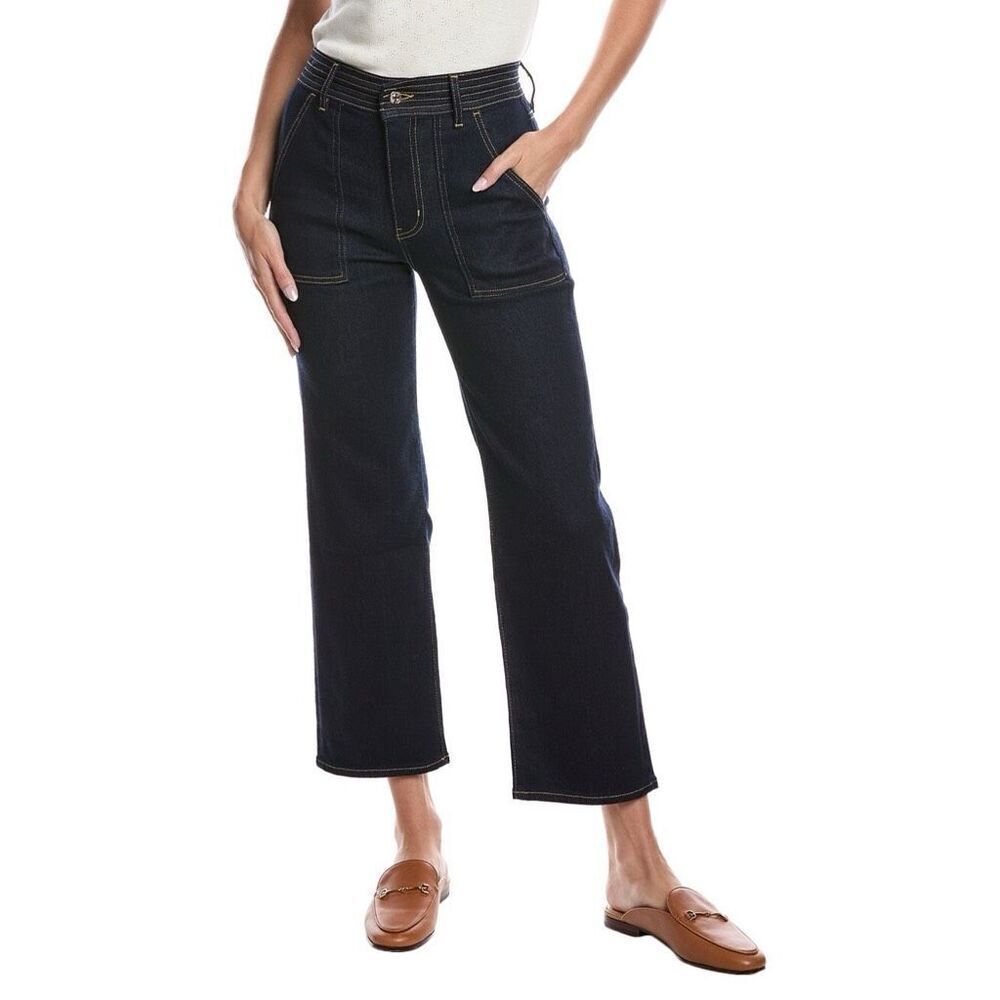 FRAME Trapunto High Rise Straight Ankle Jeans in Stargirl